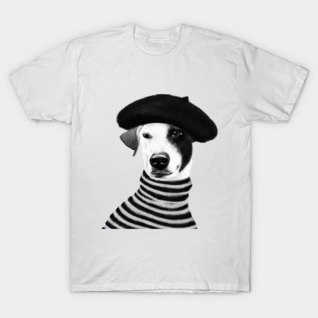 Jack Russel Terrier wearing a beret T-Shirt by Catchy Phase